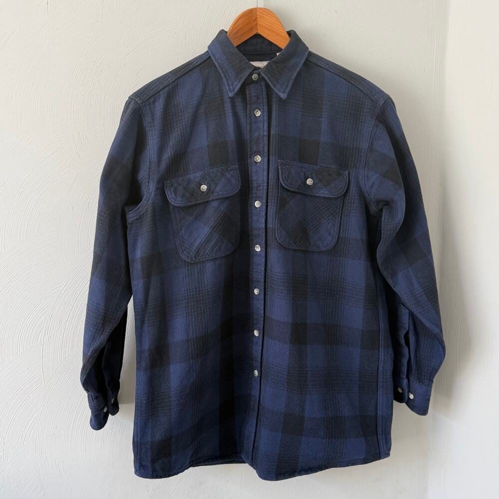 Vintage Sears Fieldmaster Blue Plaid Flannel size M Tall 100% Cotton Thick